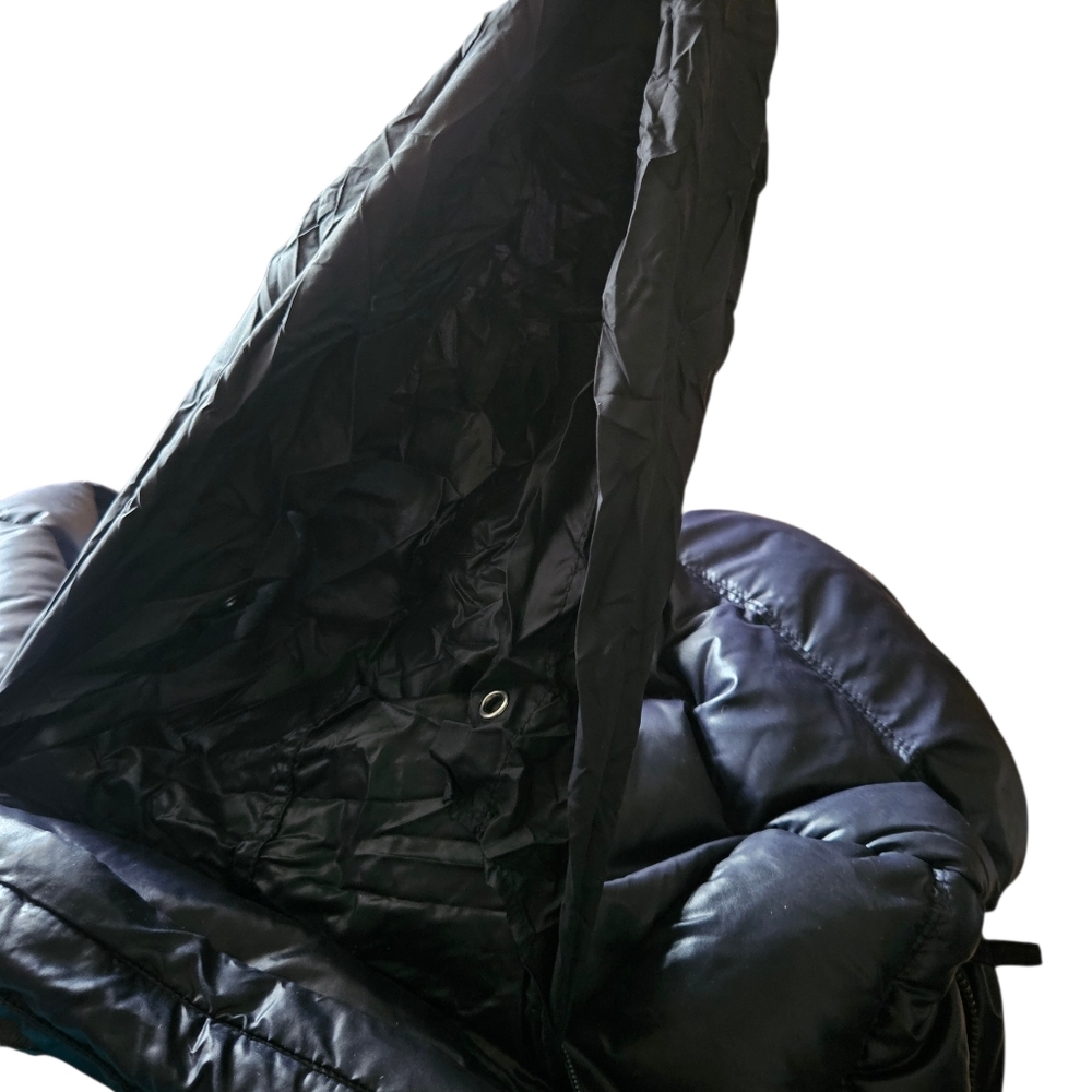 Lucky Brand Goose Down puffer Jacket Full Zip Black Hidden Hoodie sz.M - Picture 6 of 8